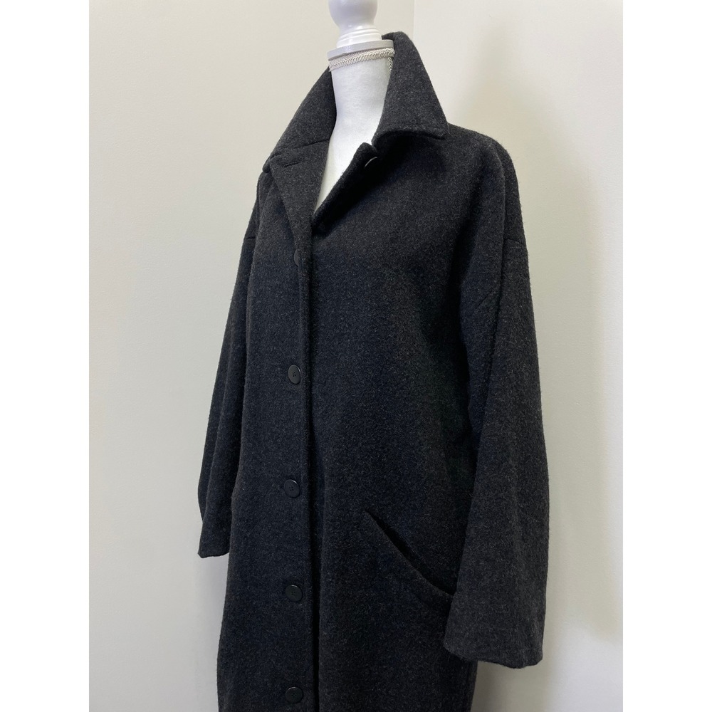 Vintage Eileen Fisher Charcoal Gray 100% Wool Long Duster Coat Large 90s - Picture 2 of 16